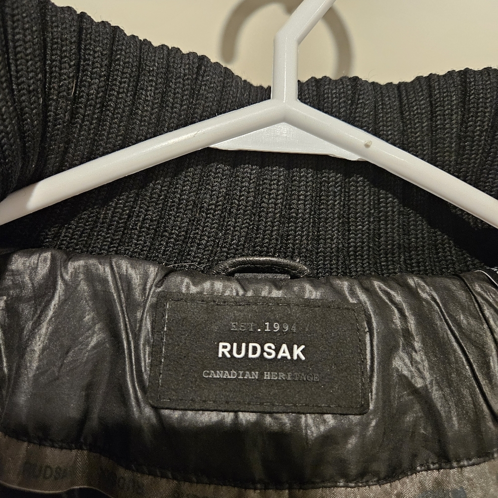 Rudsak black coat with leather sleeves size S - Picture 6 of 7